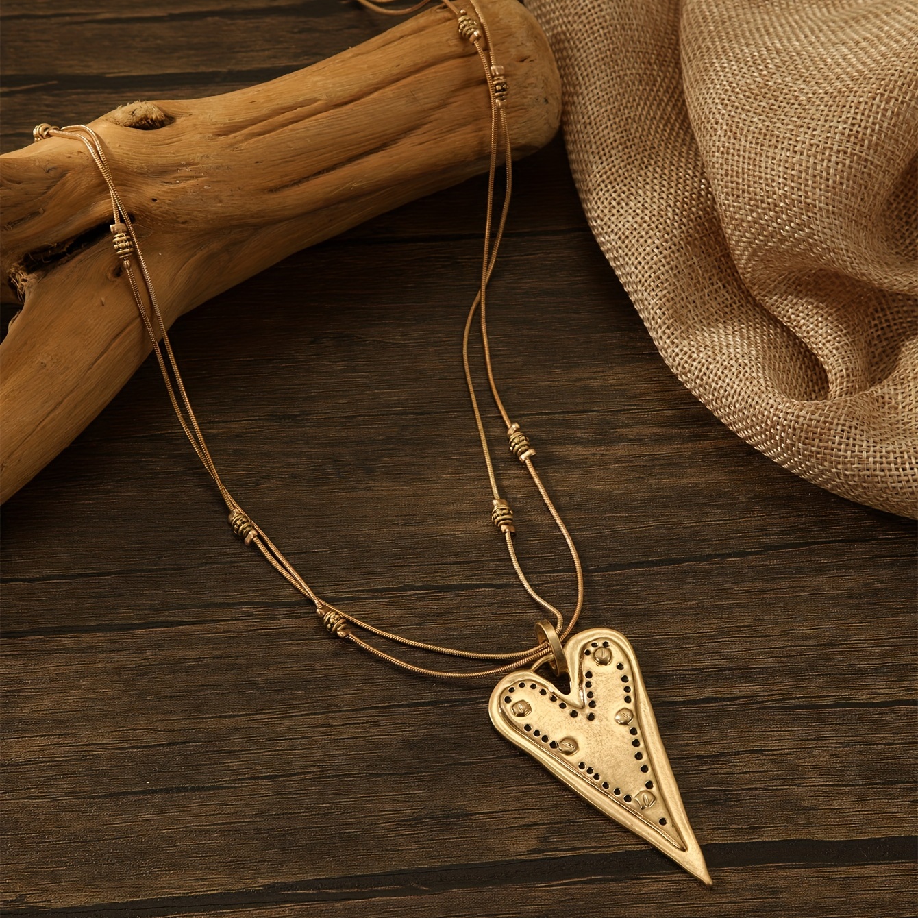 Bohemian Vintage Heart Pendant Necklace, Double Chains